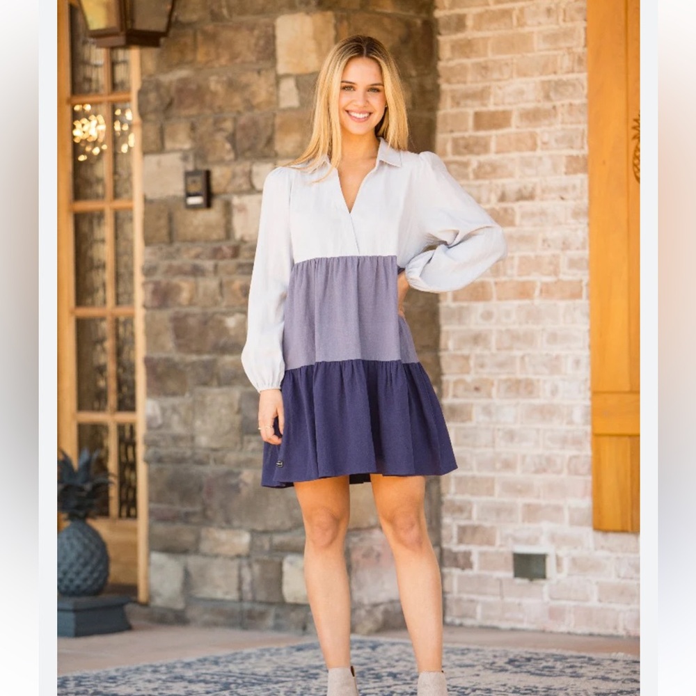 Simply Southern Long Sleeved Color Block Dress great condition Medium cotton
